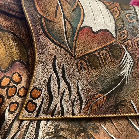 Sova Hand-painted Leather Crossbody. Never  used. Earth tone with silver accent - Picture 14 of 15